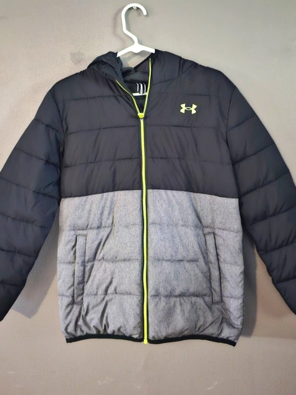 Under Armour Kids' Black & Gray Puffer Jacket with Neon Trim